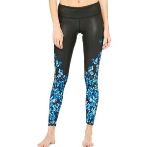 Alo Yoga Gypset Goddess Butterfly Print Leggings Black Blue High Rise Size S